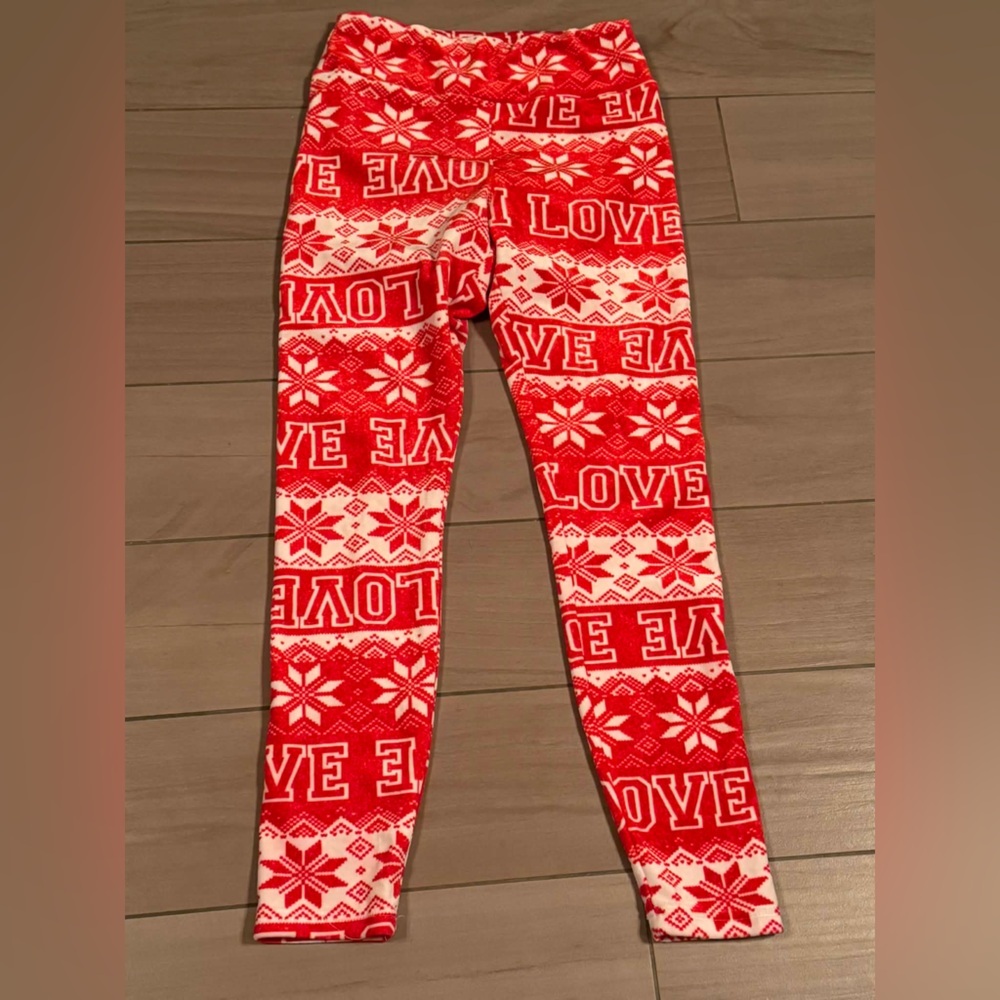 Red 'LOVE' Holiday Print Leggings MEDIUM